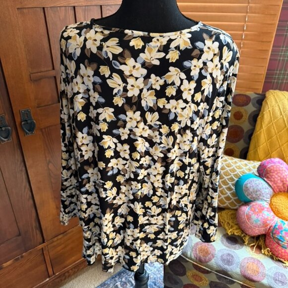 J. Jill Long Sleeve Floral Print Knit Top, Size Large - Picture 3 of 8